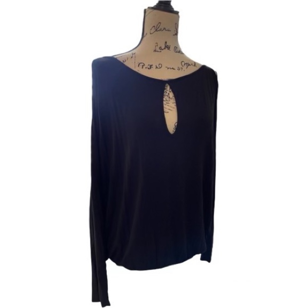 Boston Proper Key Hole Black Long Sleeve Blouse